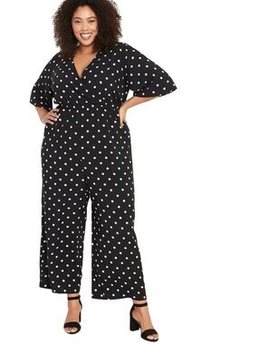 Old Navy Black and White Polka Dot Wrap Jumpsuit
